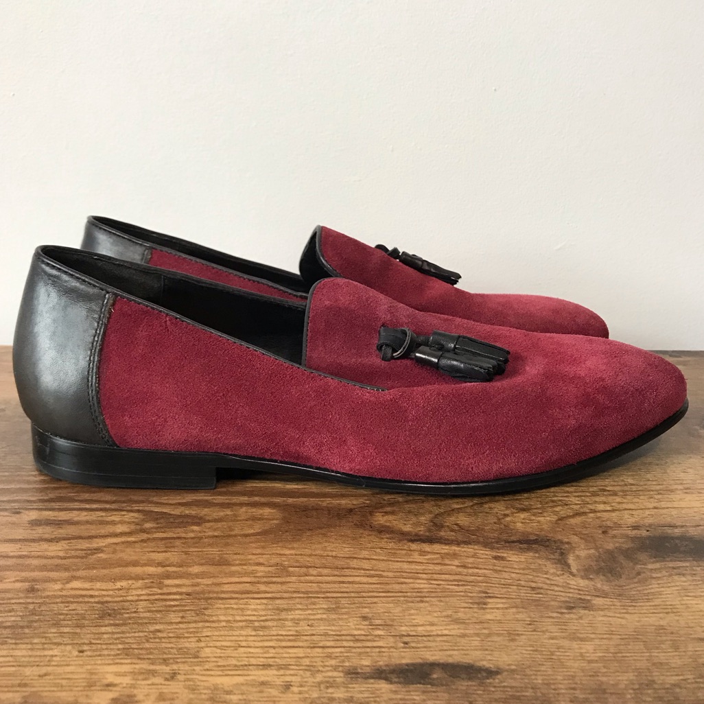 Tallia Estefan Men's 9 Suede Leather Tassel Smoking Loafers Slip On Slides